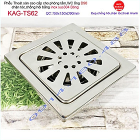 Mua Phễu thoát sàn 15x15cm KAG-TS62 (D9cm) chống mùi hôi inox 304  hố ga thoát sàn 15x15cm cho ống D90mm mặt hoa cúc