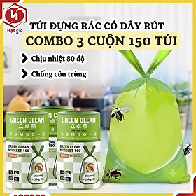 Túi Rác Có Dây Rút, Túi Đựng Rác Ngải Cứu Kháng Khuẩn, Túi Đựng Rác Xanh Lá, COMBO 3 Cuộn 150 Túi