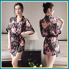 Hình ảnh Váy ngủ choàng kimono in hoa cao cấp Q418 - Áo choàng ngủ sexy gợi cảm - Đầm ngủ nữ - Đồ ngủ mạc nhà