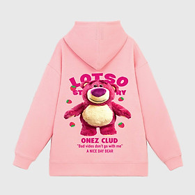 Áo hoodie gấu dâu Lotso local brand form rộng OneZ màu hồng nỉ bông hàn quốc đẹp ,mềm mịn có mũ 2 lớp dày - Hồng - Size L