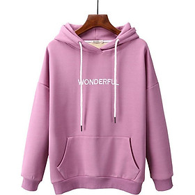 Áo Khoác Hoodie Form Rộng Tay Dài In WONDERFUL Đơn Giản Mũ Trùm Đầu Phong Cách Hàn Quốc