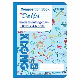 Sổ may dán gáy A4 - 260 trang; Klong 925 bìa xanh