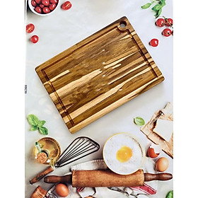 Mua Thớt gỗ keo cao cấp siêu cứng không mùn  chống nứt  có rãnh -Thớt gỗ trang trí đồ ăn kiểu dáng Vintage decor