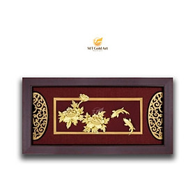 Tranh cá chép hoa mẫu đơn (42x81cm) MT Gold Art- Hàng chính hãng, trang trí nhà cửa, phòng làm việc, quà tặng sếp, đối tác, khách hàng, tân gia, khai trương 