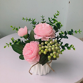 Mua Hoa Lụa Cao Cấp - Bình Hoa Mini Kèm Quả Điểm Trang Trí Bàn Trà  Kệ Tủ  Quán Cafe  Nhà Hàng Tuyệt Đẹp