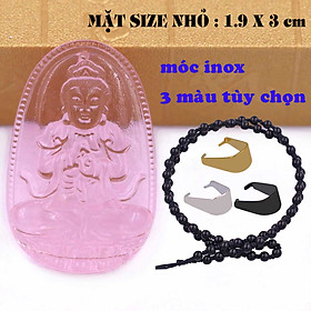 Mặt Phật Đại nhật như lai pha lê hồng 1.9cm x 3cm (size nhỏ) kèm vòng cổ hạt chuỗi đá đen + móc inox vàng, Phật bản mệnh, mặt dây chuyền