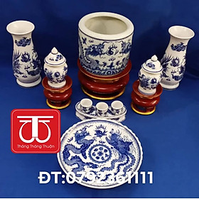 Mua BỘ BÁT HƯƠNG VẼ RỒNG (ĐK BÁT: 16 18 20) ĐẾ GỖ SƠN SON THẾP VÀNG  ĐẾ CAO 12CM