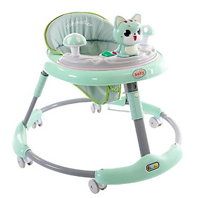 Xe tròn tập đi cho bé BABY hình mèo cho bé chỉnh cao thấp, có nhạc Xanh