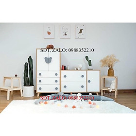 Tủ Quần Áo Em Bé Gỗ MDF Hiện Đại Tay Cầm Xinh Xắn