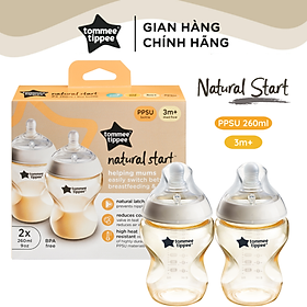 Bình Sữa PPSU Ty Siêu Mềm Tự Nhiên Tommee Tippee Natural Start 260ml, Núm Ty Của Bình 3-6 tháng (Bình Đôi)