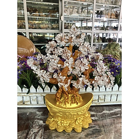 Mua Cây Tài Lộc phong thủy đá thạch anh trắng với đế hình thỏi vàng để bàn làm việc  bàn thờ thần tài - Cao 30 cm