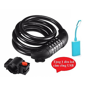 Khóa dây xe đạp 5 số dài 1.2m đổi được mã Tặng 1 đèn led cắm cổng USB