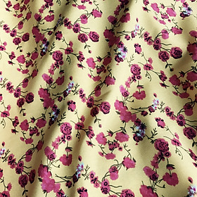 Vải lụa Nhật 100D mềm mịn co giãn họa tiết hoa mười giờ nền vàng