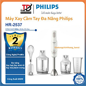 Máy Xay Sinh Tố Cầm Tay Đa Năng Philips HR-2537, Công Suất 650W, Xay hạt, sinh tố, thịt, Đánh trứng, Hàng Chính Hãng