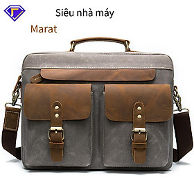 Phong cách mới nhất túi xách da mới da bò với cặp vải retro kinh doanh máy tính 14 inch túi nam 9772