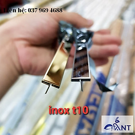 Nẹp inox t10, nẹp inox t10 vàng gương, bào chấn vuông cạnh, dày 0.8 li, giá bán theo thanh, thanh dài 2.44M