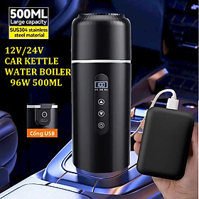 Bình Đun Nước Xe Hơi Dualpower 12V/24V + USB 5V 500ML SUS316 Tự Ngắt Khi Sôi Thông Minh Cho Xe Tải Xe Khách Đường Dài