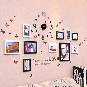 Bộ 10 Khung ảnh Treo Tường Phòng Ngủ kèm đồng hồ, decal KA1001. Miễn phí phụ kiện