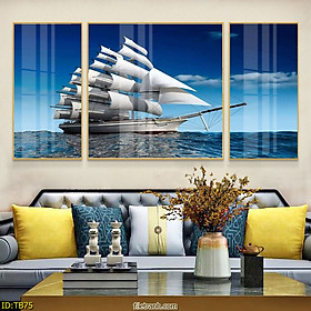 Mua Tranh Canvas Thuận Buồm Xuôi Gió Phong Thủy Tài Lộc - Bộ 3 Bức Decor Phòng Khách Đẹp