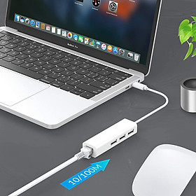 HUB USB TYPE C Chia 1 Ra 3 Cổng USB 3.0 + 1 Cổng LAN 100Mbps - Hàng chính hãng