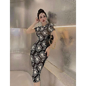 Đầm ôm body in họa tiết ngôi sao xinh xắn fom dài chất liệu thun dẻo co dãn