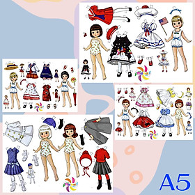 Búp bê giấy (paper doll) đồ chơi cắt thủ công cho bé Combo 4 hình siêu đáng yêu, siêu nét BBG0016