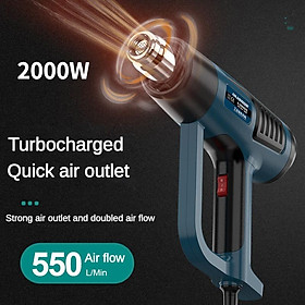 2000W Industrial Heat Gun Temperature Digital Display Adjustable with Overload Protection High Power Professional Hot Air Gun Power: 2000W