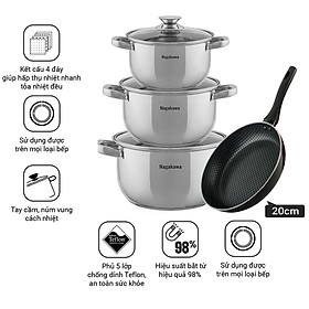 Trang Tổng Hợp Sản Phẩm Sale HOT Online Combo Bộ 3 nồi inox cao cấp 4 đáy NAG1304 (16cm, 20cm, 24cm) và Chảo cạn chống dính đáy từ...