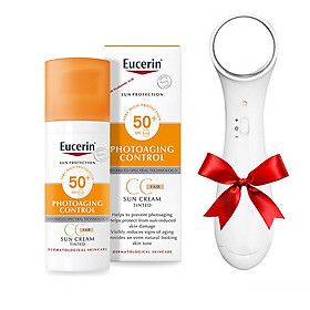 Kem chống nắng có màu phấn Eucerin Sun Creme Tinted SPF 50+ 50ml + tặng máy massage mặt ion