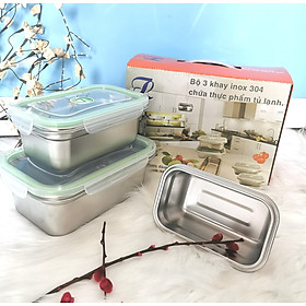 Mua Bộ 3 Khay Inox Chuyên Trữ Thức Ăn Tủ Lạnh Kèm Hộp Làm Quà Xinh Xắn