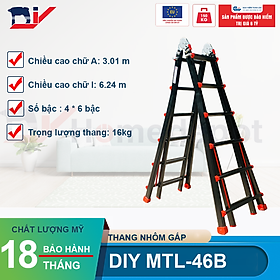 Thang Nhôm Gấp Đa Năng DIY MTL-46B chiều cao sử dụng tối đa chữ A 3.01M chữ I 6.24M ( nút đỏ )