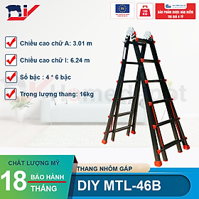 Mua Thang Nhôm Gấp Đa Năng DIY MTL-46B chiều cao sử dụng tối đa chữ A 3.01M chữ I 6.24M ( nút đỏ )