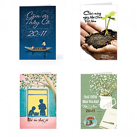 Thiệp chúc mừng ngày nhà giáo VN 20/11 -  Combo 04c thiệp Greenwood 12x18cm