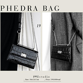 Túi xách nữ 1992 s t u d i o / PHEDRA BAG / màu đen da bóng mini size dây xích phối da