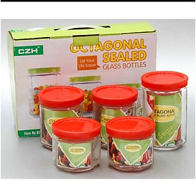 Mua BỘ ĐỰNG GIA VỊ 5 HŨ THỦY TINH HÌNH BÁT GIÁC