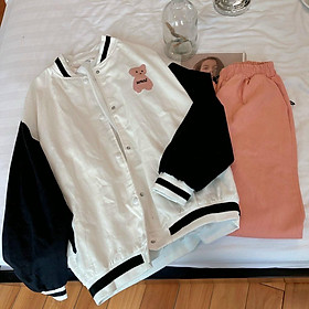 Áo Khoác Dù Bomber Chất Mero Thêu Gấu Dễ Thương( ẢNH THẬT ), dù 2 lớp mềm mịn chống nắng đi mưa tiện lợi, màu sắc hài hòa