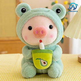 Gấu Bông Gối Ôm Thú Bông, Nhồi Bông Heo Baby Hóa Trang Uống Trà Sữa Siêu Dễ Thương Hot Hit 25cm - 1