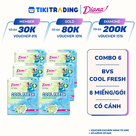 Combo 6 gói băng Vệ Sinh Diana Sensi Cool Fresh Mát Dịu Siêu Mỏng Cánh 8 miếng