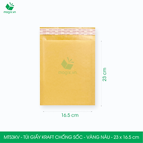 MTS3KV - 23x16.5 cm - 25 túi giấy Kraft bọc bóng khí gói hàng chống sốc màu vàng nâu