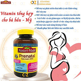 Vitamin tổng hợp cho bà bầu Prenatal Folic Acid+ DHA Nature Made giúp mẹ khỏe, thai nhi phát triển tốt (Mỹ) - OZ Slim Store - 1 Hộp - 150 viên