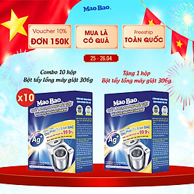 Combo 10 Hộp Bột Vệ Sinh Máy Giặt Mao Bao 306g - Loại Bỏ Cặn Bẩn, Khử Mùi Cho Máy Giặt Cửa Trên/Trước