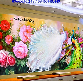 Mua Tranh thêu 2 con công và hoa mẫu đơn hoa khai phú quý MN0127 chưa thêu