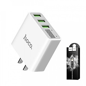 Củ sạc Hoco C15 củ sạc 3 cổng USB 3A có đèn LED hiển thị dòng diện - Tặng cáp sạc Lightning Hoco X14