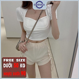 Áo croptop cổ vuông tay ngắn ôm body nữ , ao thun crt nữ kiểu Hàn Quốc màu đen trắng 100% cotton dưới 50 cân