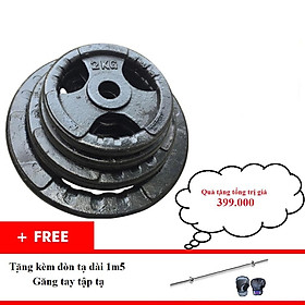 Bộ 2 tạ miếng gang bánh tạ gang 3 lỗ 2kg, 3kg, 5kg,10kg + tặng đòn tạ 1m5 và găng tập tạ có cuốn