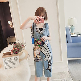 Đầm Denim Dáng Rộng Thiết Kế Xẻ Tà Thêu Họa Tiết Lấp Lánh Thời Trang Cho Nữ