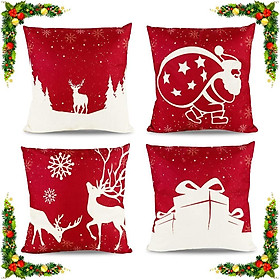 Trang trí đệm Sofa Noel 45x45cm trang trí trang trí trang trí cho nội thất Canapes Christmas Salon House Red Taie Santa Claus Relans Polyester Quà tặng 4 mảnh