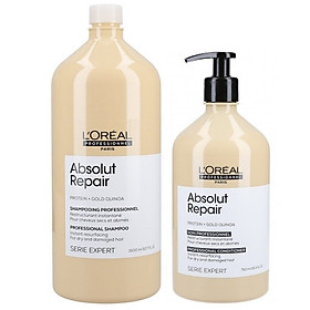 Bộ dầu gội xả L'OREAL SERIE EXPERT Absolut Repair Gold Quinoa phục hồi tóc hư tổn (New 2021) 1500ml/750ml