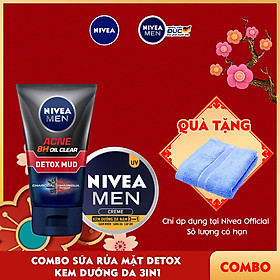 Combo NIVEA MEN chăm sóc da cho nam Sữa rửa mặt Detox Bùn khoáng giảm mụn (83940) & Kem dưỡng da 3in1 giúp sáng da cấp ẩm (83923)