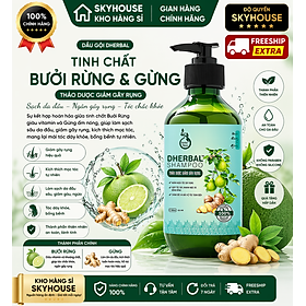 Dầu gội thảo dược tinh chất bưởi rừng gừng độc quyền DHERBAL chai 300ml giảm gãy rụng cải thiện mọc tóc chính hãng